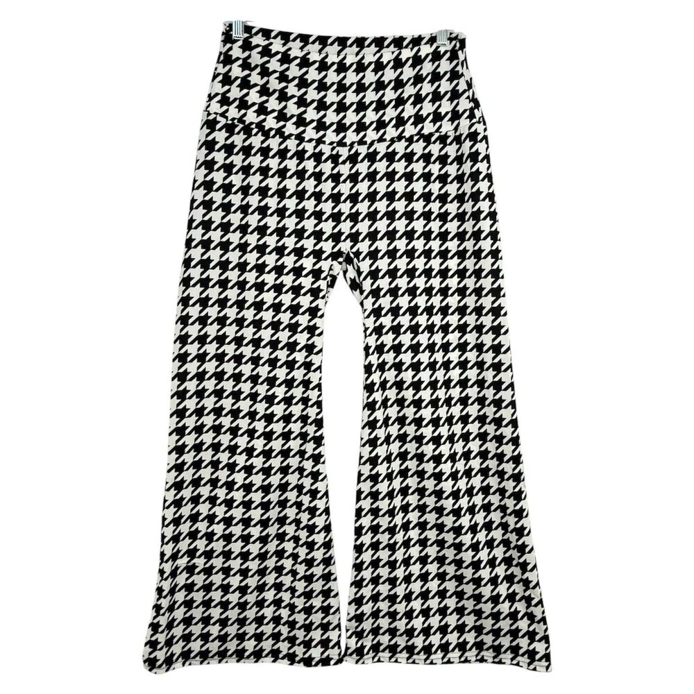 Chicme XL Houndstooth Flare Pants High Waist Stretch Black White Retro - Picture 5 of 16